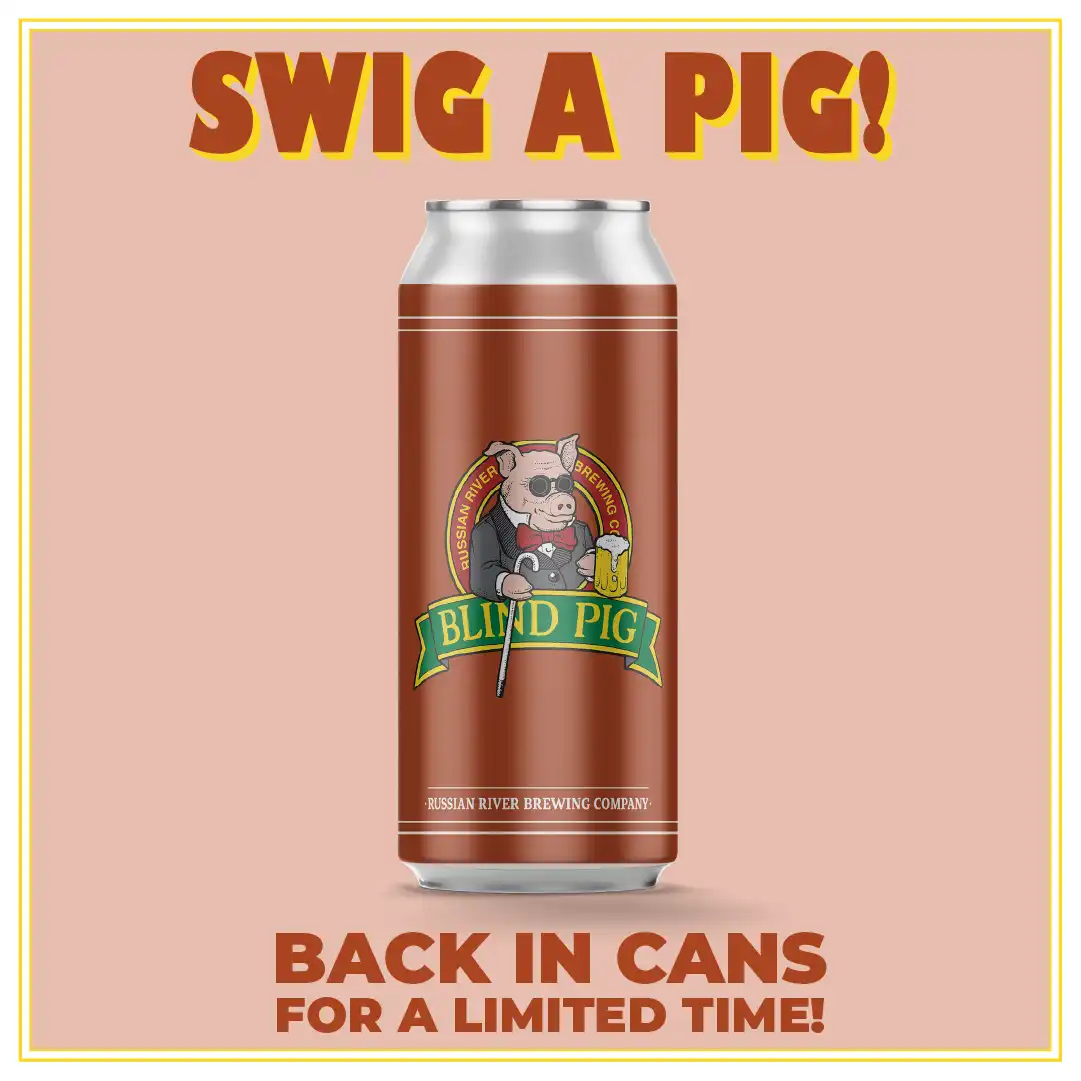 Swig a pig! Image of a can of Blind Pig IPA. Back in cans for a limited time.