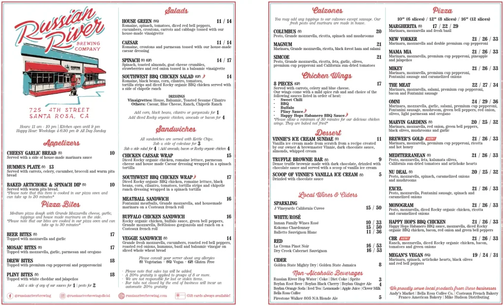 Santa Rosa Pub Food Menu