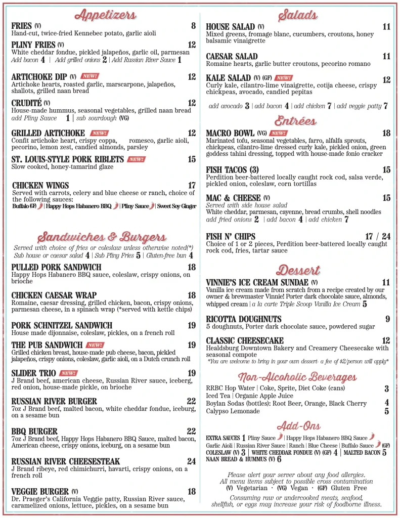 Windsor Pub Food Menu