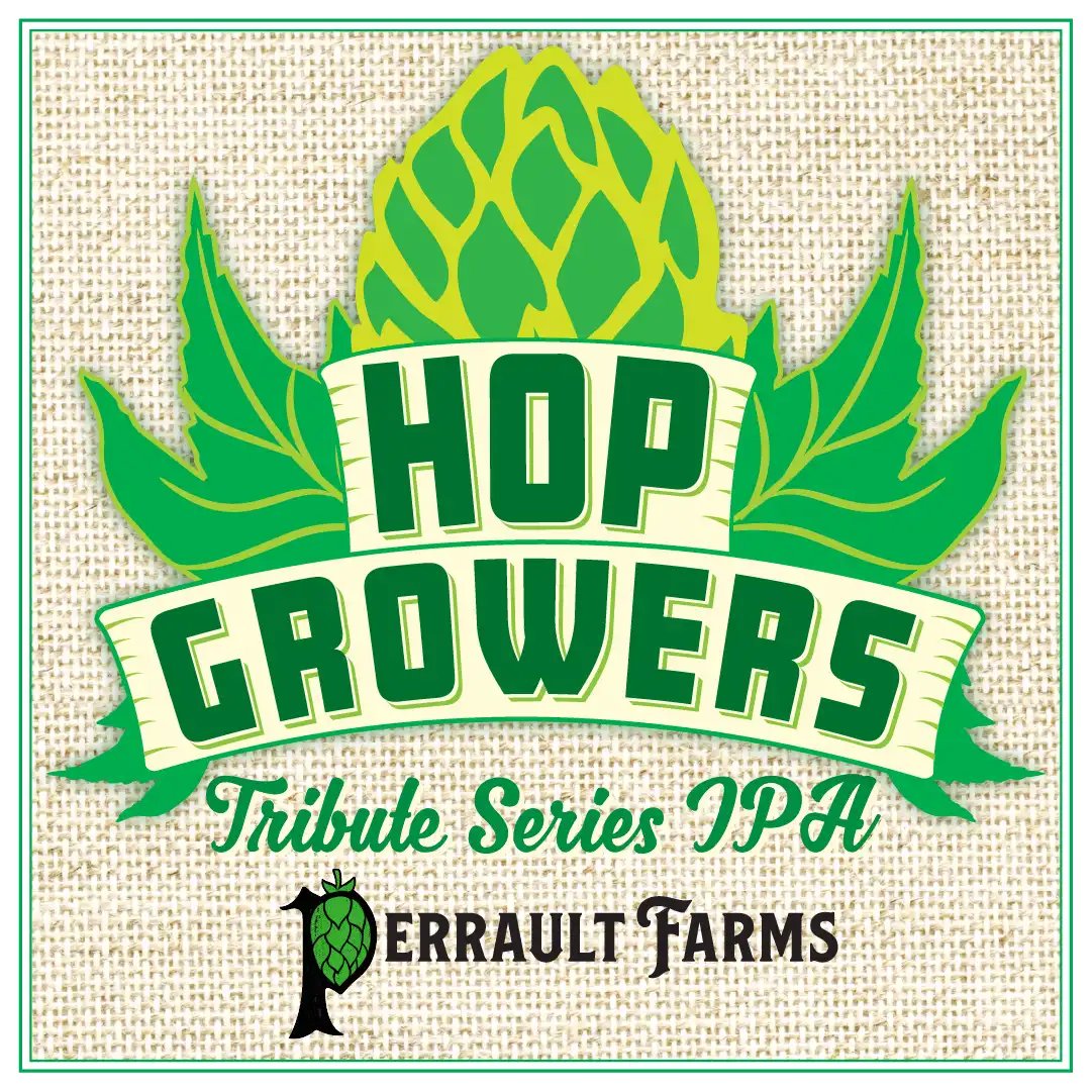 Hop Growers Tribute Series Logo with Perrault Farms logo on burlap background